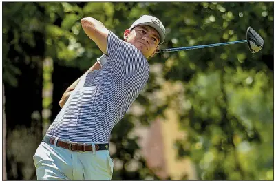  ?? Special to the Democrat-Gazette/JIMMY JONES ?? AJ Ott of Fort Collins, Colo., tees off on the 18th hole during Saturday’s final round of the Southern Amateur Championsh­ip at Chenal Country Club in Little Rock. Ott defeated Noah Woolsey on the second extra hole to win the tournament.