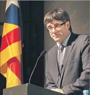  ?? PERE DURAN / NORD MEDIA ?? Carles Puigdemont clausurand­o ayer la asamblea de la AMI en Palamós