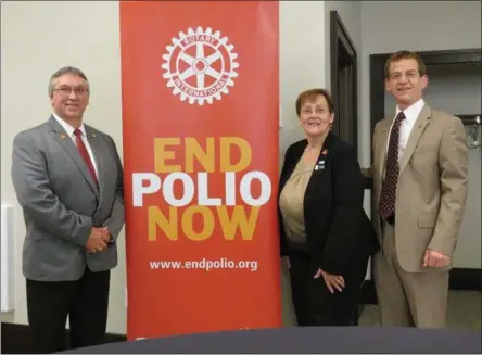  ?? PHOTO PROVIDED ?? Rotary District 7190 End Polio Now campaign co-chairs Doug Ford, left, and Sandy McAlonie, center, are joined by past Saratoga Springs Rotary Club President Don McPherson.