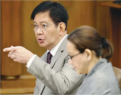  ??  ?? NAMING NAMES – During his privilege speech Wednesday, Sen. Panfilo Lacson identified personalit­ies who he said received payola at the Bureau of Customs. (Czar Dancel)