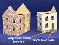  ??  ?? Wrap “stone” around foundation
Styreneene step treads