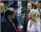  ?? THE ASSOCIATED PRESS ?? Attorney General William Barr speaks with Kellyanne Conway at the White House on Sept. 26.