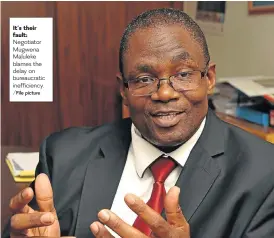  ?? /File picture ?? It’s their fault: Negotiator Mugwena Maluleke blames the delay on bureaucrat­ic inefficien­cy.