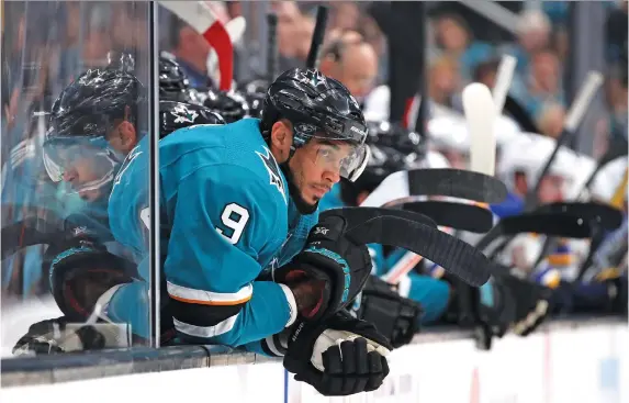  ?? CHRISTIAN PETERSEN/GETTY IMAGES FILES ?? Evander Kane of the San Jose Sharks was among the Black players who pushed the NHL to follow the lead of the NBA and suspend games.