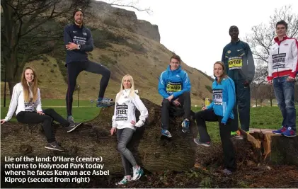  ??  ?? Lie of the land: O’Hare (centre) returns to Holyrood Park today where he faces Kenyan ace Asbel Kiprop (second from right)