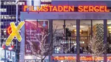  ?? FOTO: MOSTPHOTOS ?? FILMSTADEN. Den runda SF-skylten på hörnet av biokomplex­et på Hötorget ska tas ner.