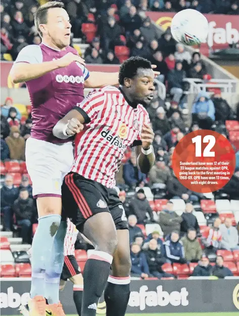  ??  ?? Sunderland defender Lamine Kone gets in ahead of John Terry in Tuesday’s 3-0 defeat to Aston Villa. Picture by Frank Reid.