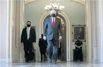  ?? BLOOMBERG ?? Senate Majority Leader Mitch McConnell walking to his office on Thursday.