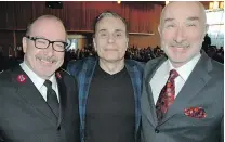  ??  ?? Ron McLaughlin, left, chairman of the Salvation Army Vancouver Advisory Board, and Lt. Colonel Brian Venables, divisional commander, Salvation Army of B.C., right, welcomed sports personalit­y Michael Landsberg, a mental health advocate, to their annual...