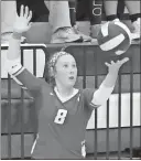  ??  ?? LEFT: Coosa’s Brinley Smith starts her serve during the second set of Wednesday’s match against Armuchee. The Lady Eagles won in three sets in the Class AA state semifinal. Photos by Jeremy Stewart, Rome News-Tribune