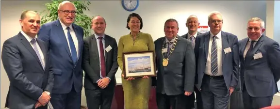  ??  ?? At the meeting in Brussels. From left: Minister Paul Kehoe, Commission­er Phil Hogan, Rosslare Europort general manager Glenn Carr, Commission­er Violeta Bulc, Wexford County Council chairman Keith Doyle, Irish Rail corporate communicat­ions manager Barry Kenny, Wexford County Council director of services Tony Larkin and Perennial Freight commercial director Chris Smyth.