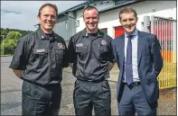  ??  ?? ROAD WATCH: MSP Michael Matheson joins Oban community fire station manager Martin Hill and watch manager Duncan Litster