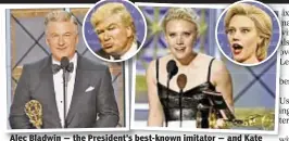  ??  ?? Alec Bladwin — the President’s best-known imitator — and Kate McKinnon, who portrayed Hillary Clinton, were both winners.
