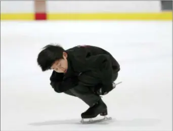  ?? KATHY WILLENS — THE ASSOCIATED PRESS ?? Ten-year-old Keita Horiko practices a move during his second workout of the day Thursday at the Ice House in Hackensack, N.J.
