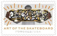  ?? The Associated Press ?? ■ This image provided by the U.S. Postal Service shows an “Art of the Skateboard” Forever stamp with a design by Federico “MasPaz” Frum of Washington, D.C.