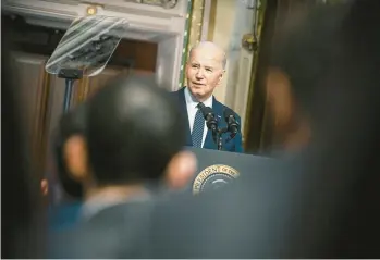  ?? KENNY HOLSTON/THE NEW YORK TIMES ?? President Joe Biden speaks during an event Wednesday at the White House.