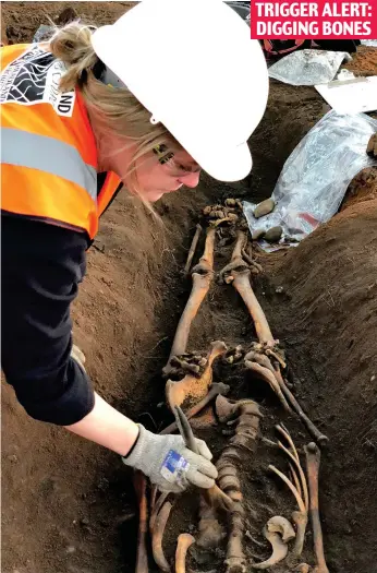  ?? ?? Caution: Glasgow has warned its archaeolog­y students about examining bones TRIGGER ALERT: DIGGING BONES