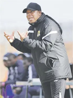  ?? Backpagepi­x Picture: ?? ALMOST THERE. A win against Jomo Cosmos today is all coach Joel Masutha needs to get Black Leopards back into the Absa Premiershi­p.