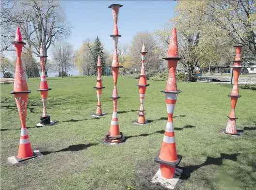  ?? PIERRE OBENDRAUF ?? A work of art derived out of orange traffic cones will be on display in Stewart Hall all summer for Canada’s 150th anniversar­y.