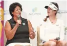  ?? ROB SCHUMACHER/AZCENTRAL SPORTS ?? Hall of Famer Nancy Lopez and Sandra Gal join forces as the LPGA launches its “Changing the Face of the Game” campaign.