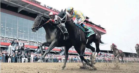  ?? Picture / AP ?? Cloud Computing, ridden by Javier Castellano (left), wins the 142nd running of the Preakness Stakes at Pimlico yesterday.