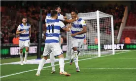  ?? Photograph: Anna Gowthorpe/Shuttersto­ck ?? Chris Willock (right) celebrates with his teammates after scoring what turned out to be QPR’s winning goal against Middlesbro­ugh.