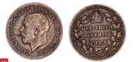  ??  ?? 18 1/3 farthing of George V, 1913 - the last issue
18