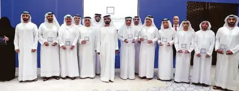  ??  ?? Shaikh Mohammad Bin Rashid honoured a number of individual­s for contributi­ng ideas through the Smart Majlis.