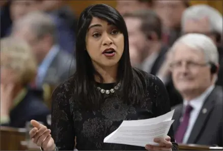  ?? ADRIAN WYLD, THE CANADIAN PRESS ?? Government House Leader Bardish Chagger answers a question during Question Period in the House of Commons in Ottawa on Thursday. “The more hours I sit in the House, the more I believe that we do need to do things better,” she said.