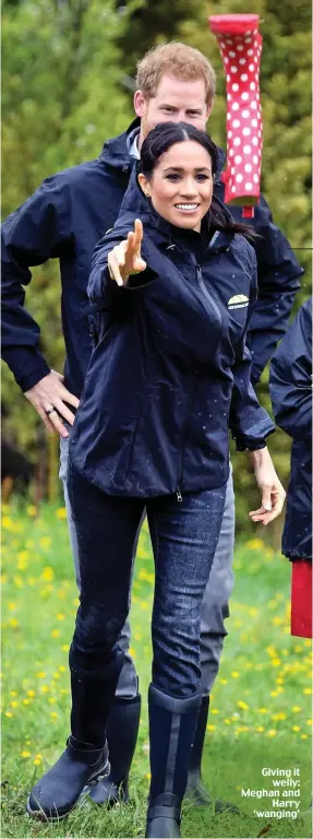  ??  ?? Giving it welly: Meghan and Harry ‘wanging’