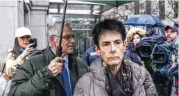  ?? AP ?? Barbara Fried and Joseph Bankman exit Manhattan Federal Court on Thursday after their son’s sentencing for a massive fraud that unraveled with the collapse of one of the world’s most popular platforms for exchanging digital currency.