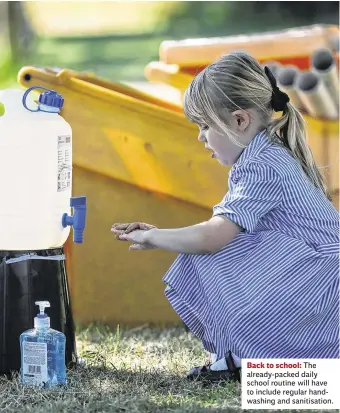  ??  ?? Back to school: The already-packed daily school routine will have to include regular handwashin­g and sanitisati­on.