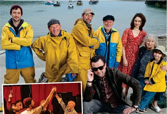  ??  ?? Big fish in a small pond: The cast of Fisherman’s Friends with Daniel Mays as Danny (above, front). Left, the musical mariners