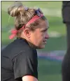  ?? KYLE FRANKO — TRENTONIAN PHOTO ?? Lawrence coach Megan Errico looks on from the sideline against Princeton during a CVC field hockey game. Errico is our CVC Coach of the Year.