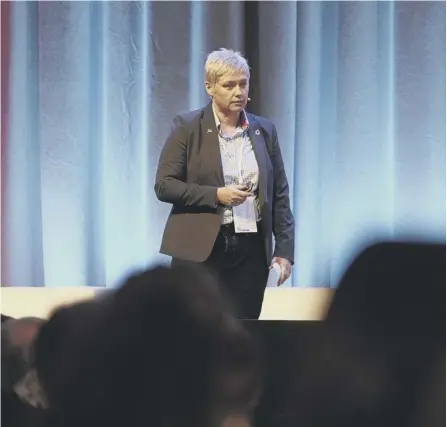  ??  ?? 0 Gillian Docherty, chief executive of the Data Lab, opens the first day of the 2018 Data Summit in Edinburgh yesterday. Picture: Matt Davis