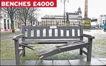  ??  ?? BENCHES £4000
FLOWERBEDS £4000 DESTRUCTIO­N Memorial benches, top, had to be replaced after Rangers fans broke them and, above, flowers were trampled over