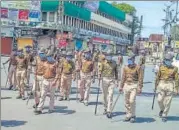  ?? PTI ?? Police officials patrol during a lockdown in Bhilwara on March 21. n