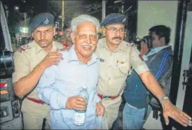  ?? PTI ?? Poet P Varavara Rao after being produced before a district court in Pune on Wednesday. Rao was among five activists arrested by Pune police a day earlier.