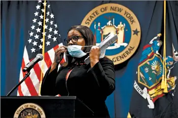  ?? KATHY WILLENS/AP ?? New York State Attorney General Letitia James is accusing the National Rifle Associatio­n of diverting millions of dollars.