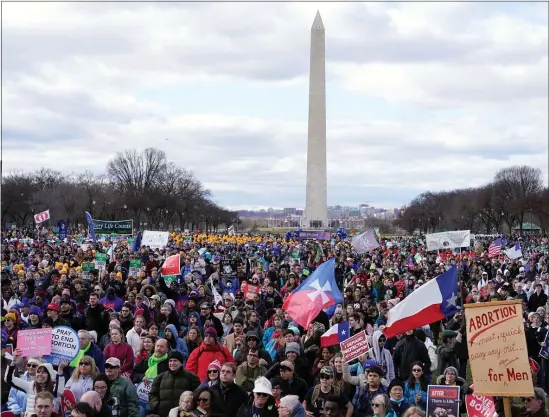  ?? ?? A crowd of people participat­e in the March for Life rally in front of the Washington Monument in D.C. in January. A 40 Days for Life vigil is planned for Boston March 23. (AP Photo/Patrick Semansky