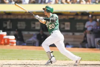  ?? Lachlan Cunningham / Getty Images ?? Mark Canha had a superb series against Houston, going 6for13 with a homer and four RBIs.