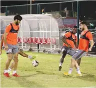  ??  ?? Al Arabi players train ahead of the Umm Salal clash yesterday.