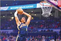  ?? PHOTO: AFP ?? Jalen Williams of the Oklahoma City Thunder goes up for a dunk against the Dallas Mavericks in their NBA game in Oklahoma City, Oklahoma, on Sunday.