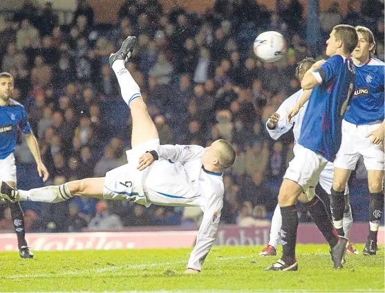  ?? Pictures: SNS. ?? Above: Stevie Milne scores a stunning overhead kick as St Johnstone shock Paul Le Guen’s Rangers at Ibrox in a CIS Cup game in November 2006. Saints repeated the feat, this time in the league, on Saturday; opposite page: in-form Dundee midfielder Mark O’Hara is reportedly attracting interest from other Premiershi­p sides; Celtic regroup after their 69-game unbeaten run comes to an end; key Dundee United player Scott Fraser.