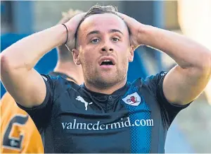  ??  ?? Lewis Vaughan reacts after a missed chance against Alloa last week.