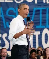  ??  ?? President Barack Obama rallied speech attendees to seek coverage extention.