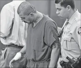  ?? Buy this photo at YumaSun.com PHOTO BY RANDY HOEFT/YUMA SUN ?? JESUS CORONADO (LEFT) IS ESCORTED OUT OF COURT Monday afternoon by a Yuma County Sheriff’s Office detention officer after appearing before Justice of the Peace Gregory Stewart.