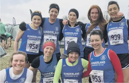  ??  ?? Sunderland Harriers’ women’s team. Back, from left: Vikki Cotton, Coleen Compson, Linda Mudford, Lauren Flaxen,Catherine Purdy. Front: Lucy Forster, Nicola Woodward, Michelle Avery, Vicky Haswell