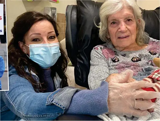  ??  ?? Holding hands: Ruthie Henshall and Gloria in March after she was allowed to visit her indoors for the first time in almost a year