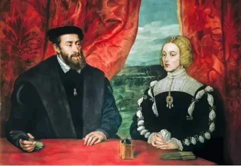  ??  ?? L'Empereur Charles Quint (1500-1558) et l'impératric­e Isabelle (15031539), copie du portrait original effectué par Titien, de Peter Paul Rubens (1577-1640).